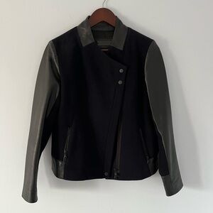 Rare Danier Leather Wool Panel Sleek Varsity Inspired Jacket